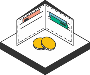 Illustration of a wallet and coins